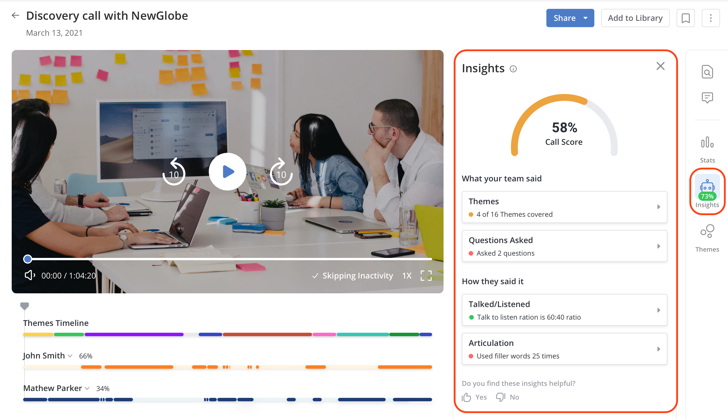 Conversation intelligence call themes